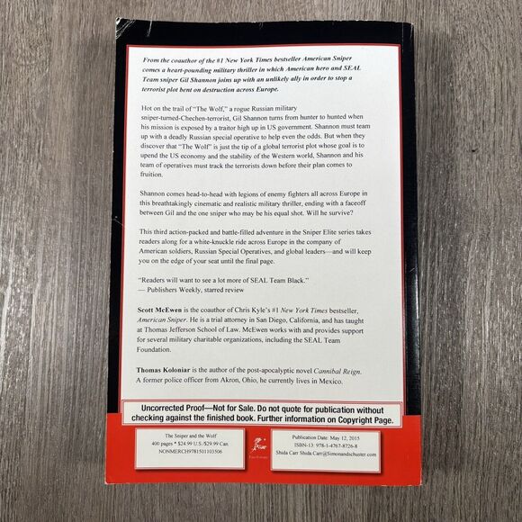 THE SNIPER AND THE WOLF Scott Mcewen Uncorrected Copy Advanced Reader’s Copy - Picture 4 of 4